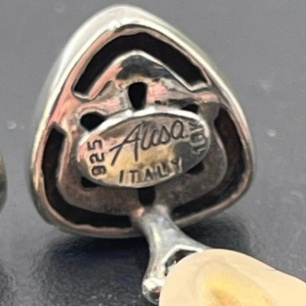Alisa Italian Designer Sterling .925 & 18K Gold Ribbed Triangle Clip-On Earrings